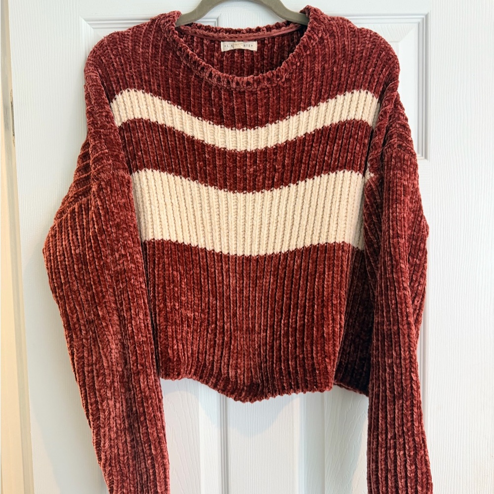 La Hearts Rust and Cream Chenille Crewneck Sweater